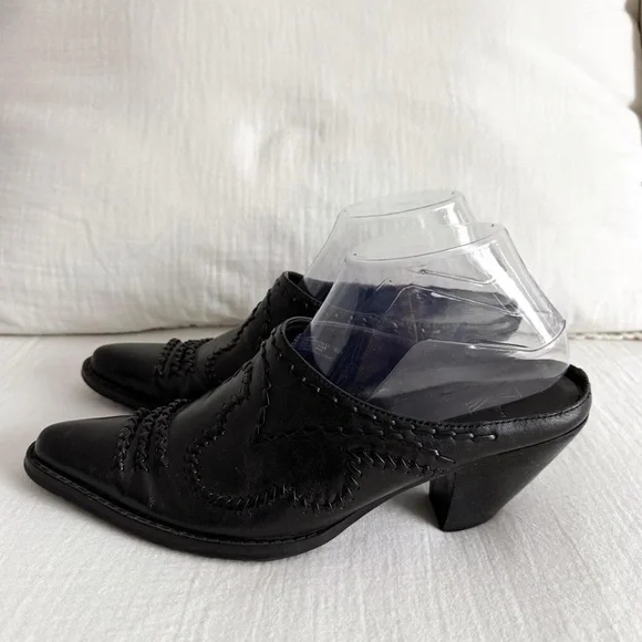White Mountain Black Leather Western Mules - Picture 3 of 7